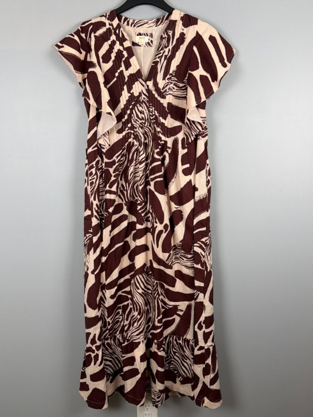 Anthropologie Maeve Cassandra Dress Women M Brown Animal Print Tier Maxi Resort